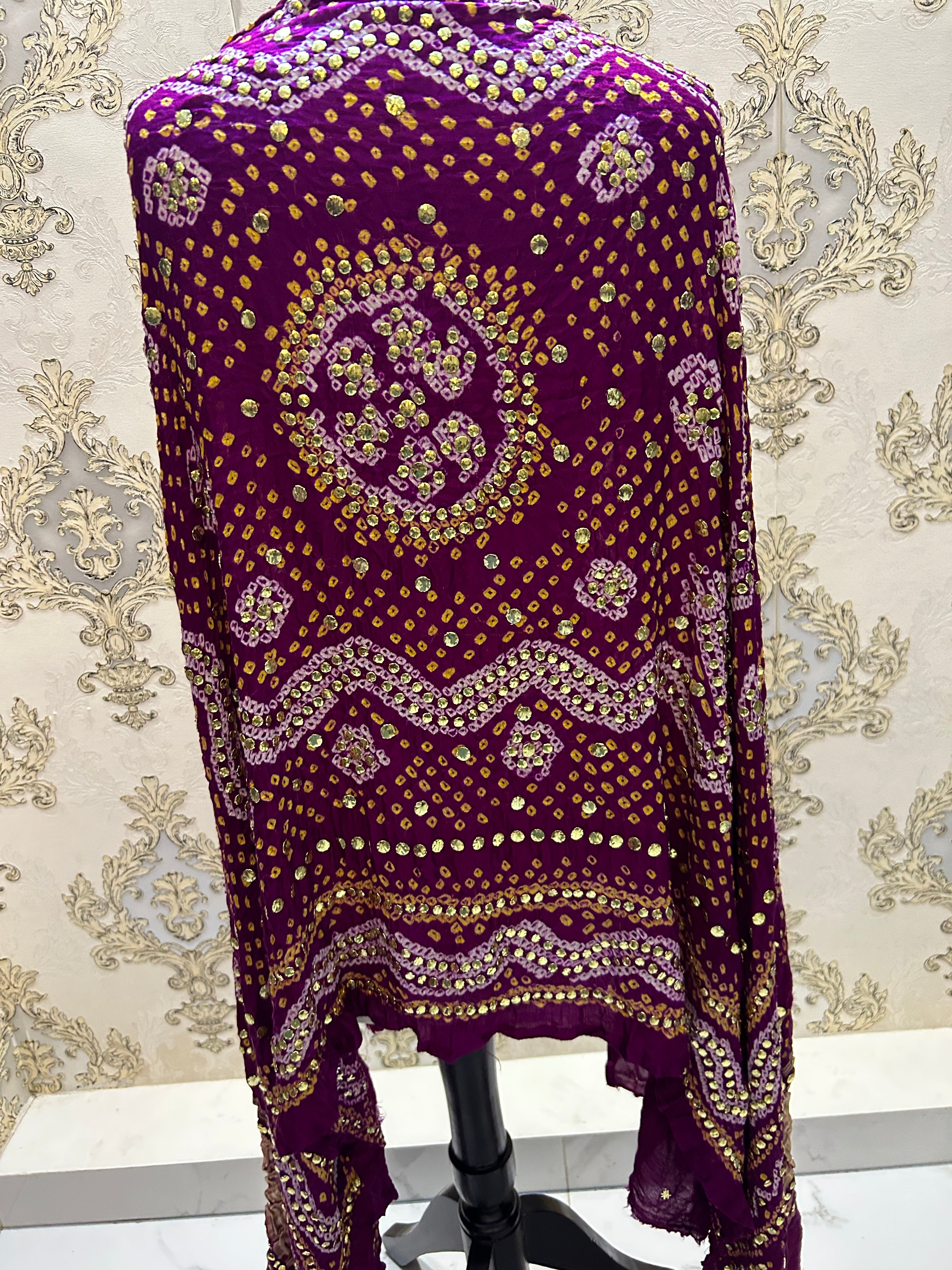 Indian Gajji Silk Chundri Mukesh Dupatta Purple - EVODIA PK STORE