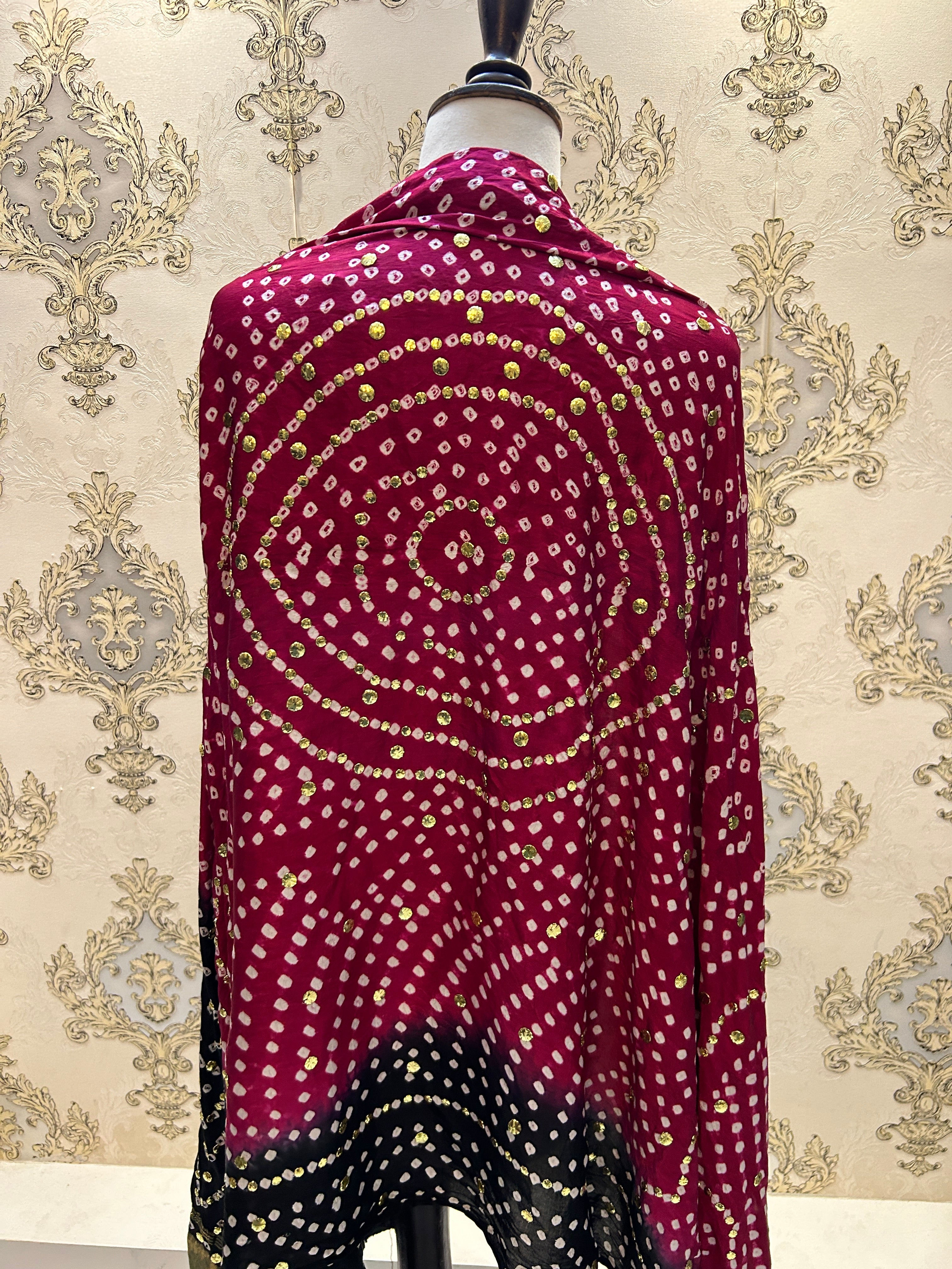 Indian Gajji Silk Chundri Mukesh Dupatta Pink & Purple - EVODIA PK STORE