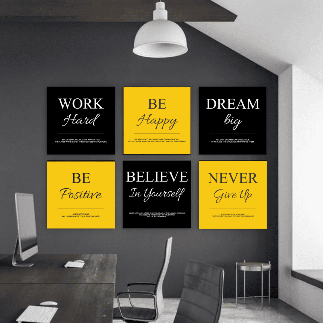 MOTIVATIONAL FRAMED QUOTES BUNDLE BLACK & YELLOW - EVODIA PK STORE